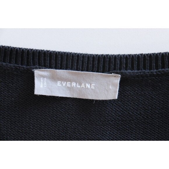 Everlane Women's Large Black Relaxed V-Neck Sweater Cotton Pullover Long Sleeve - Picture 2 of 6